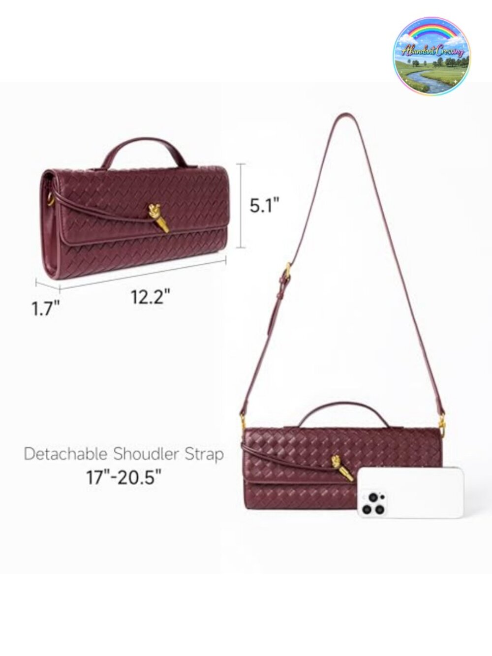 Woven Vegan Leather Evening Clutch Crossbody Bag with Adjustable Strap - Picture 3 of 6